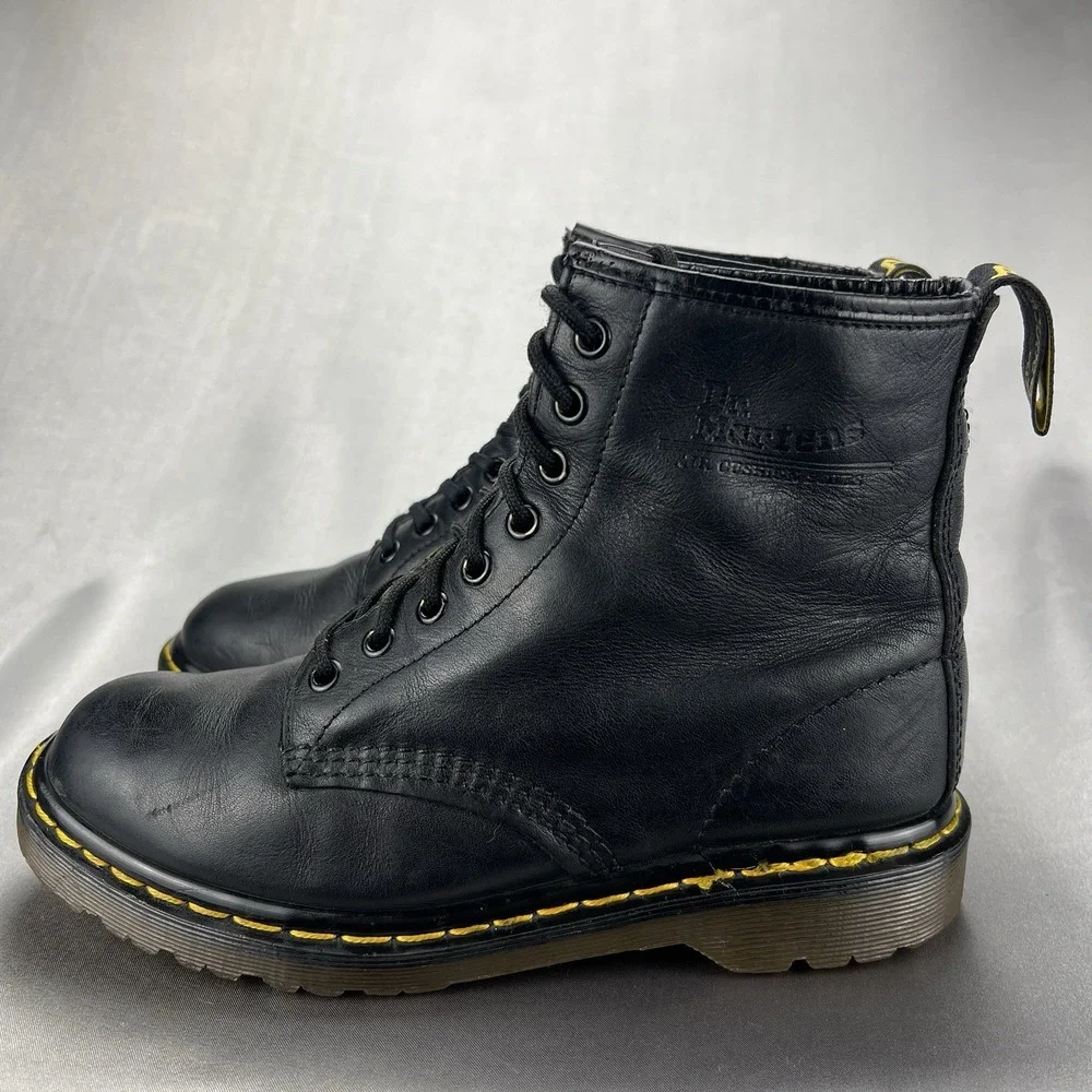 Vtg Dr. Martens Combat Black Leather Boots Made In England * UK 6 / US 7 / EU 39 - Picture 6 of 17